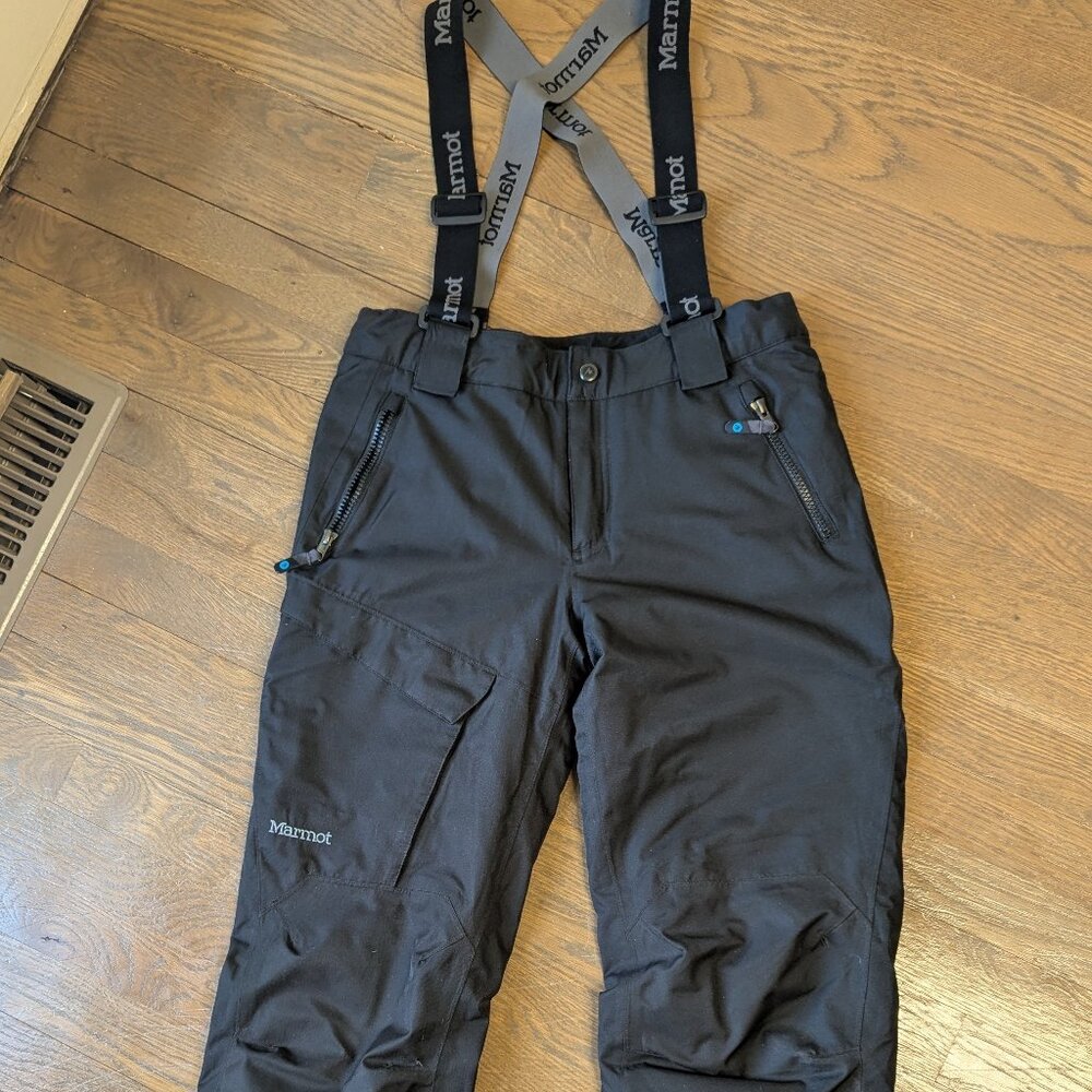 Marmot Youth Insulated Adjustable Length Snow Pants w Suspenders, Black - Sz XL